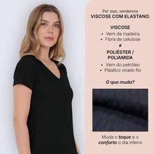 Blusa Feminina Soft Slim Canelado Gola V - Preto - Visão 3