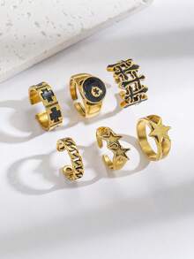 European & American Style 6pcs/Set Drip Oil Cross Rings Set, Fashion Hip-Hop Style Finger Rings Jewelry - Ring Set - View 8