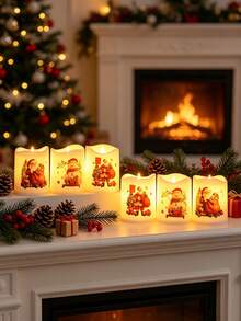 6pcs Christmas Flameless Flickering LED Candles,Santa Claus Snowman Timer Tea Light,Flameless Flickering Battery Powered For Xmas Indoor Home Decor,Christmas Tree Decor,Xmas Table Decor,Xmas Eve Family Dinner Table Setting,Living Room Fireplace Decor - Multi-color-g - View 6
