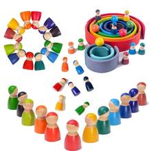 12 Colors Solid Wood Rainbow Stacking Tower Blocks, Color Matching Children's Role Play Simulation Doll Doll - Multicolor - View 1