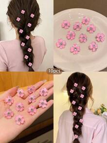 10pcs Pink Flower Hair Clips, Hair Accessories For Sweet Style - Pink - View 1