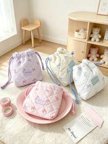 Cute Bowknot Quilted Drawstring Bag, Soft Fabric Portable Storage Pouch, Suitable For Baby Small Items, Cosmetics - View 6