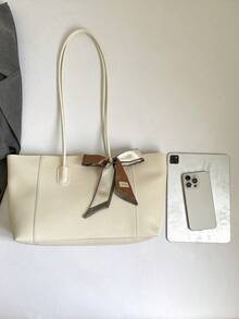 New Solid Color Luxury Minimalist Versatile Women's Shoulder Tote Bag - White - View 4