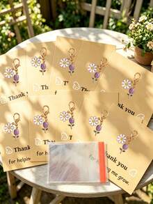 10pcs/8pcs/5pcs/3pcs Minimalist Daisy & Tulip Keychain Set, Includes "Thank You For Helping Me Grow" Card, Floral Keychains, Suitable For Teacher's Day, Thanksgiving, Friendship Growth Memorial Gift, Floral Lover Gift, Can Be Used As Key And Bag Accessories - Multicolor - View 19