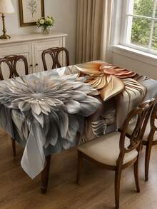 1pc Luxury 3D Floral Round Tablecloth, Beige Gray Gold Polyester Table Cloth With Oversized Flower And Layered Leaf Print, Elegant Dining Table Cover For Kitchen, Dining Room, Wedding, Party, Restaurant And Modern Home Decor - Multicolor - View 20