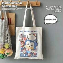Cute Sonic The Hedgehog Canvas Tote Bag, Cartoon Character Shoulder Handbag, Reusable Large Capacity Shopping Bag For Students Daily Use Asmodee - Multi-color - View 6