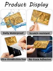 1pc Gold Official Credit Card Sticker Privacy Protection Card Skin, Wealth National Day Holiday Gift PVC Material Anti-Fingerprint Anti-Scratch Wear-Resistant Card Sleeve Skin, Suitable For Chip Cards, Bank Cards, Credit Cards, Transportation Cards, Student Campus Cards Personalized DIY - Multicolor - View 5