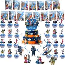 BUTTBILL Theme Cartoon Birthday Banner & Cake Topper Set, Judy Hopps Rabbit & Nick Wilde Fox Birthday Party Decorations - Multicolor - View 7