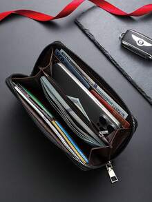 4/1pc Men's Carbon Fiber PU Pop‑Up Wallet, Zipper Coin Pocket Trifold Purse, Multi‑Card Slots Slim Purse For Business Daily Use - Multicolor - View 10