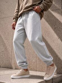 Men's Spring/Autumn Casual Sports Pants With Loose Cuffed Design, Good Drape, Suitable For Indoor And Outdoor Wear - Light Grey - View 1