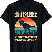 Let's Eat Kids Puuation Saves Ls Funny Grammar Dino T-Shirt - 款式 - 查看 1