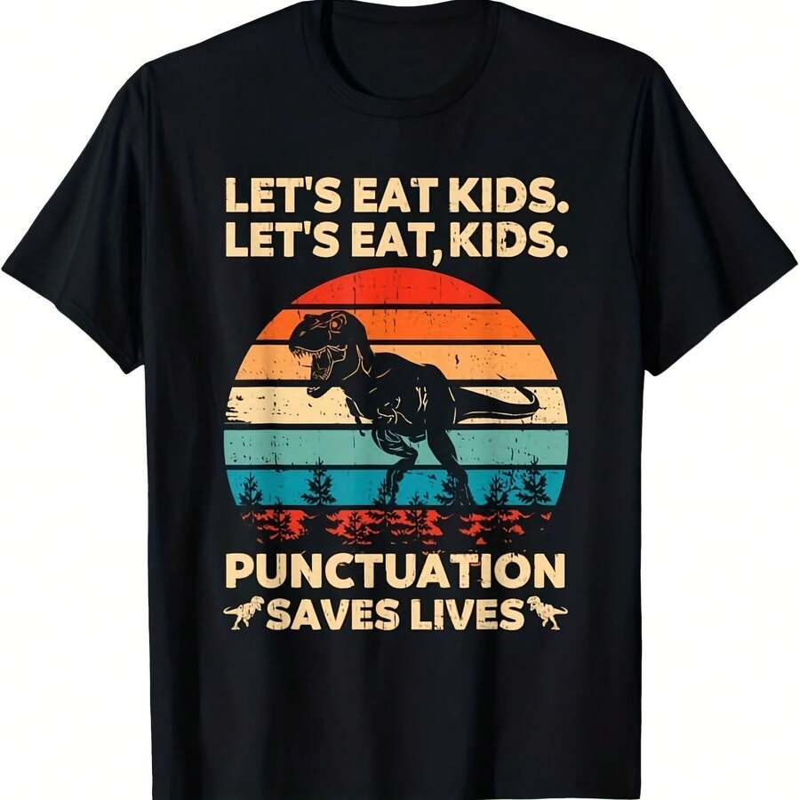 Let's Eat Kids Puuation Saves Ls Funny Grammar Dino T-Shirt - 款式 - 查看 1