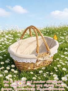 1pc Handwoven Wicker Picnic Basket With Lace Bow Decor Lined Fabric Lining Multi Style Red Gingham Check Pattern Portable Basket With Handle For Outdoor Picnic Camping - Multiple Styles - View 17