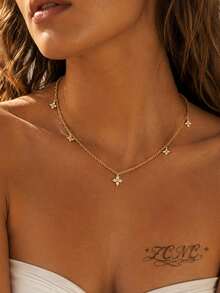 1pc 14k Gold Plated Women's Minimalist Luxury Elegant Rhinestone Four-Leaf Flower Necklace, Gift For Girlfriend, Christmas, Thanksgiving - Necklace 4 - View 4