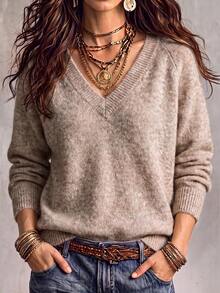 SEREN Women's New All-Match V-Neck Knit Sweater, Loose Slouchy Versatile Base Layer For Autumn/Winter, Suitable For Daily Commute Wear - Yan - View 4