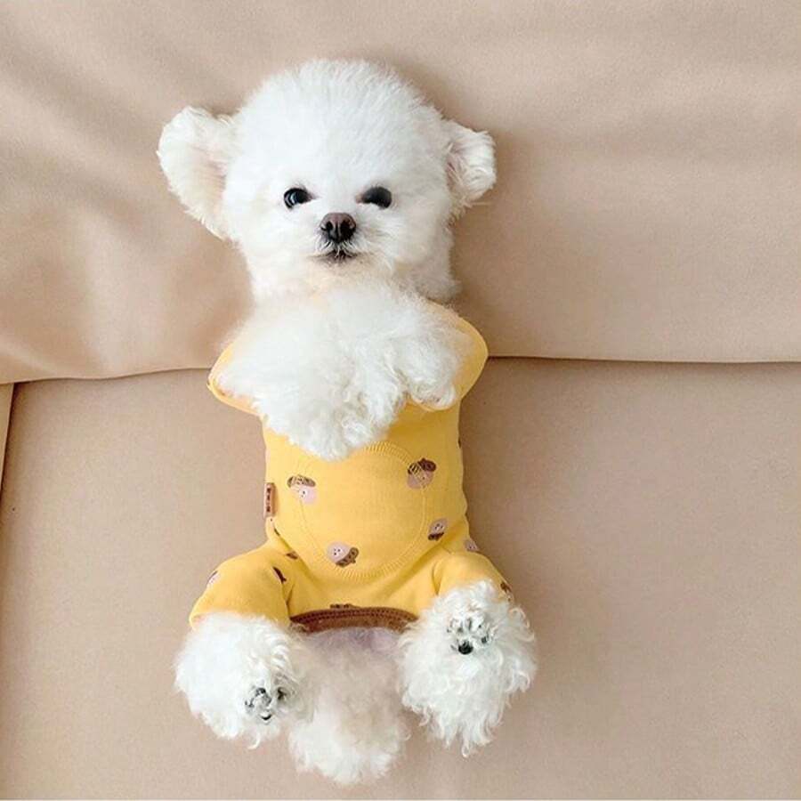 1pc Pet Supplies, Pet Clothing, Pet Sweatshirt, Pet Dog Clothes, Autumn/Winter Warm Dog Pajamas, Home Wear, Four-Legged Base Layer For Bichon, Teddy, Pomeranian - Orange - View 1