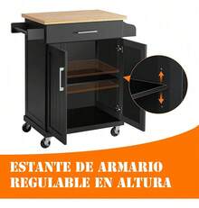 Carrito Móvil de Almacenamiento Multifuncional con Cajón para Sala y Cocina - Negro - Ver 4