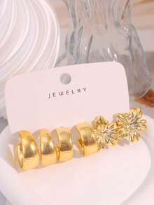 3/9 Pairs Gold Stud Earrings Fashion Elegant Floral Geometric Multi-Element Gold Metallic Earring Set, Women's Fashion Earring Set, Best Gift For Best Friends, Full Of Atmosphere (Lightweight CCB Material, Non-Fading) - Gold - View 9