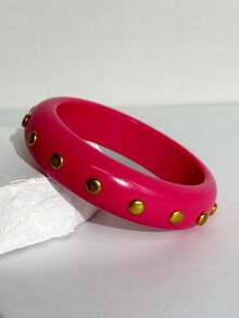 1PC/4PCS Gelang Resin Rivet Logam Asimetris Geometris Blok Warna Merah Muda & Hitam Manis Perhiasan Personalisasi Gadis Y2K Cocok Untuk Pemakaian Sehari-hari Dan Paduan Pesta - MultiWarna - View 8