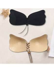 1pc Adjustable Drawstring Thickened Silicone Invisible Bra Pad, Strapless Push-Up Inner Pad, Suitable For Dress Outfit; Comes With 30pcs Nipple Covers - Black - View 8