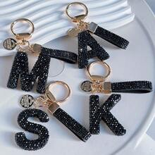 Beautiful Letter Keychain Faux Rhinestone Alphabet Elegant Black Gold Women's/Men's Accessories Suitable For Birthday Anniversary Gifts - Black - View 2