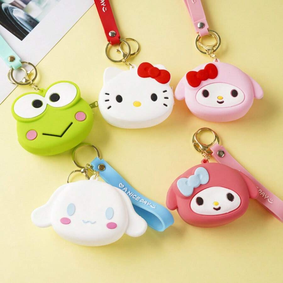 1pc Sanrio‑Themed Cartoon Character Silicone Mini Wallet Keychain, Portable Earphone Storage Pouch, Bag Decorative Charm, Gift Accessory - Coin Purse - View 1
