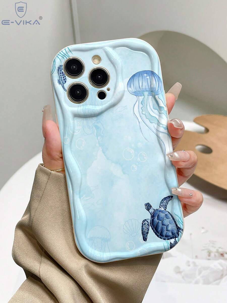 1pc Fashionable Shell & Starfish Glossy Print Thick Anti-Drop Phone Case, Compatible With Apple Series And Series