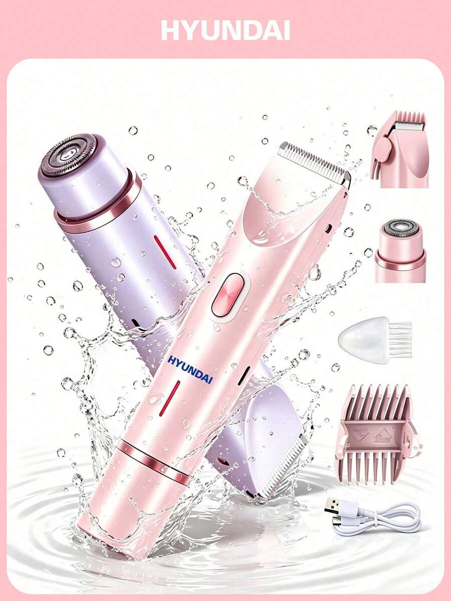 HYUNDAI Alat Cukur Listrik Multifungsi 2-in-1 dengan Dua Kepala, Epilator Listrik Portabel, Alat Cukur Listrik Serbaguna untuk Wajah, Ketiak, dan Area Lainnya untuk Wanita - View 1