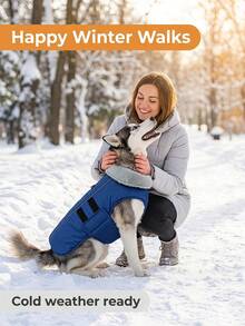Winter Dog Coats, Anti-Frost Fleece Dog Vest, Cold Weather Dog Jacket With Reflective Panels - Features Adjustable Hook And Loop Straps For Easy On/Off, Suitable For Small, Medium, And Large Dogs - Royal Blue - View 5