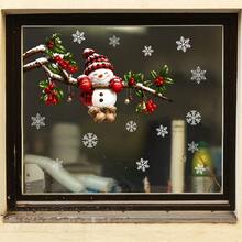 2D Flat Style, 1pc 2D Peeking Plaid Snowman Static Cling Window Sticker, Glue-Free Double-Sided Snowy Winter Holly Berry Branch Snowflake Decal, Reusable PVC Winter Christmas Glass Sticker, Suitable For Home, Cafe, Store Holiday Window Decoration - A - View 6