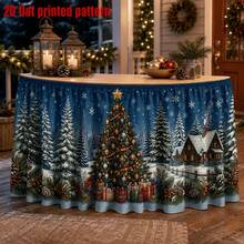 1pc Table Runner & Table Skirt, Printed With Snowy Christmas Tree, Cabin, Pine Cone, Gift Box, Snowflake, Winter Forest Pattern, For Holiday Dinner, Farmhouse Banquet, Cafe, Home Dining And Christmas Party Decoration - A - View 1