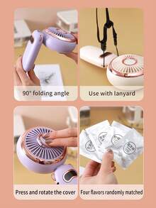 AOYI Rechargeable Portable Brushless Motor Handheld Mini Fan With 5-Speed Adjustable, USB Charging Cable And Base Phone Holder Function + Lanyard - Multicolor - View 3