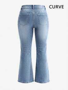 Plus Size Women's Flare Jeans, With Pockets, Button, Zipper And High Stretch Fabric - Light Wash - View 9