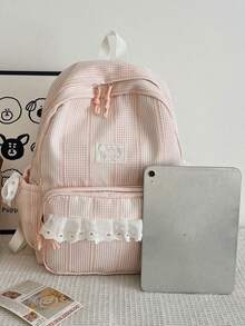 New Cute 3 Piecesdesign Girls' Backpack; Lightweight Large Capacity Student Schoolbag; Junior High School Girl's Backpack. - Pink - View 3