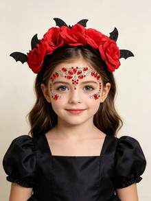 2PCS Halloween Party Headband Set - Includes Flower & Bat Decorated Headbands, Black Rhinestone - Multicolor - View 4
