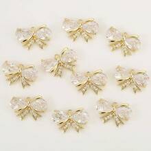 1/10Pcs Copper Bow‑Knot Cubic Zirconia Charms Pendants, For DIY Bracelet Necklace Jewelry Making, Gold & Silver Are Available For Selection - DIY Bow Charm - View 10