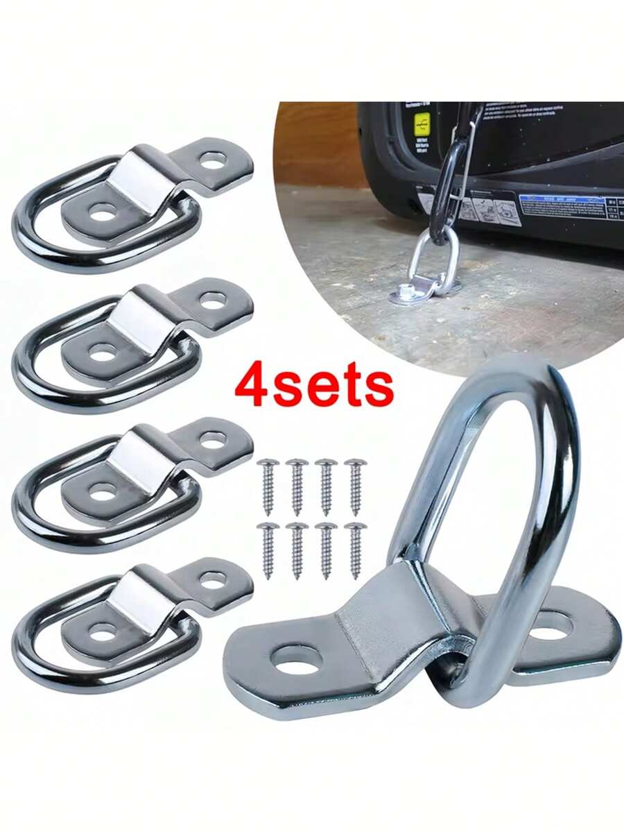 1 Set Surface Mount D-Ring Tie Down Anchor Fixing Clip, Suitable For Trucks, Trailers, Horse Boxes, Boats, Rope Fastening Clips, Hardware Accessories - Silver - View 1