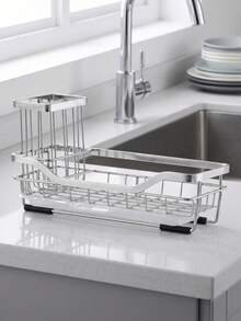 Stainless Steel Kitchen Sink Caddy Sponge Holder, Modern Compact Sink Organizer With Removable Utensil Brush Holder & Drain Tray, 8.3x3.5 Inch Rustproof Countertop Soap Rack Storage Dryer Caddy For Home Kitchen, RV & Countertop Organization - Multiple Styles and Colors - View 10