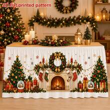 1pc Table Runner Table Skirt, Stockings, Christmas Tree, Snowball, Gift, Snowflake Pattern, For Holiday Dinner, Farmhouse Banquet, Cafe, Home Dining, Winter Party Decoration - A - View 4