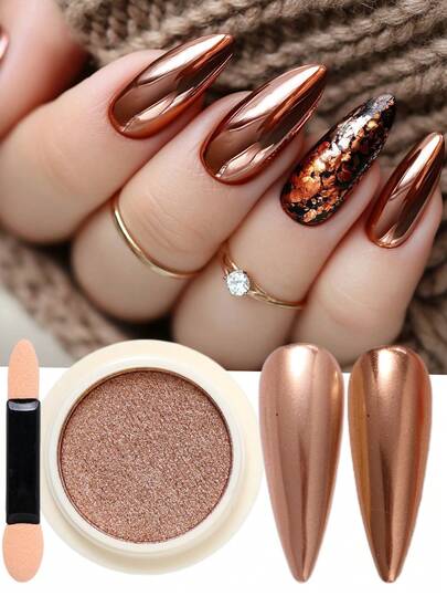 Bronze Copper Metallic Nail Powder 1 Jar Mirror Effect Nail Art Glitter Pigment Powder Rubbing Dust For DIY Manicure Home Salon Nail Art Decor For Nail Art Designs