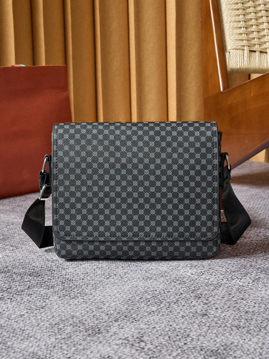 HOVI'S 極簡休閒翻蓋斜挎包,商務通勤便攜單肩信使包,旅行輕量大容量側背包 - 黑色 - 查看 1