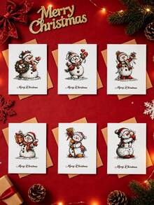 6 Sets Christmas Greeting Cards, Including Note Cards And Envelopes, Merry Christmas Decorations, Baby Shower Decorations, Baby's First Christmas Party Decorations, Christmas Party Supplies, Christmas Decor, Home Decor, Santa Claus Decorations, Snowman Decorations, Winter Decorations, Christmas Gifts For Friends And Family - Multicolor - View 2