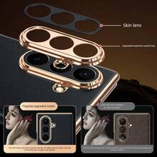 高級 PU 皮革磁吸自動吸附翻蓋手機殼,適用於 Galaxy Z Fold 8 Ultra、Fold 8、Fold 7、Fold 6、Fold 5,鍍金邊框全鏡頭保護防刮耐震保護殼 - 黑色 - 查看 4
