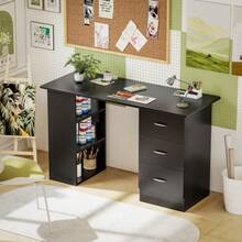 Computer Desk With Drawers, Home Office Desk, Writing Table, PC Workstation With 3 Storage Shelves Working, Study, 120 X 49 X 72, Black On-Site - 1 - View 8
