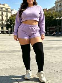 Plus Size Thigh High Socks For  - Extra Wide & Long Knit Thigh High Socks, Cozy - Black - View 6