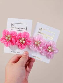 10pcs Women Pink Random Shiny Rhinestone 3D Solid Color Flower Hair Clips Pearl Cute Princess Side Hair Clips Versatile Bangs Clips 3D Hair Clips Alligator Hair Clips Side Clips Girls Hair Accessories Daily Use - Multicolor - View 6