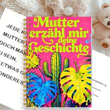 1PC A5 Germany "Mom, Please Tell Your Story" Spiral Notebook, Bright Pink Background With Bright Pop Art Tropical Cactus And Turtle Bamboo Leaf Pattern Commemorative Diary, Mother's Day Or Birthday Gift Book - Color - View 3