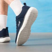 Skechers Men's Breathable Flyknit One-Piece Soft Sole Cushioned Daily Running Shoes - Navy Blue - View 5