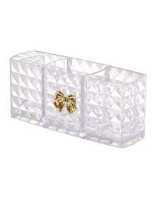 Transparent Acrylic Eyebrow Pencil Brush Storage Box + Gold Bow, Cosmetic Storage Box With Dividers, Transparent Partitioned Storage Box, Multi-Color Bow, Lipstick Organizer, Multi-Functional Medicine Storage Box, Desk And Drawer Organizer, Suitable For Makeup Brushes, Cosmetics, Medicine Storage, Desktop Shelf, Perfect For Office Storage And Home Daily Organization - Multicolor - View 11