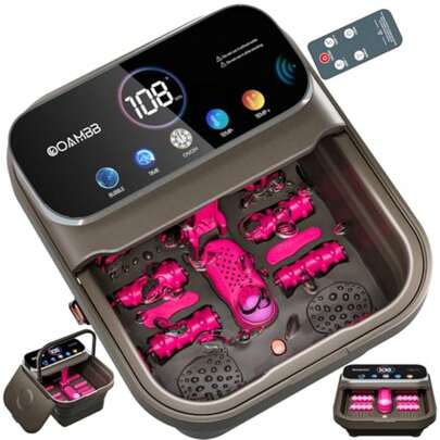 OOAMBB Spa de Pies Plegable con Calor, Burbujas, Control de Temperatura, Control Remoto, Bañera de Pies de Masaje con Pantalla Táctil en Color y 6 Rodillos de Masaje, Tina de Remojo para Pies, Spa de